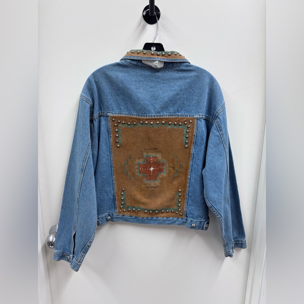 Vintage Patricia Wolf Blue Denim Jacket with Stud and Suede Embellishments